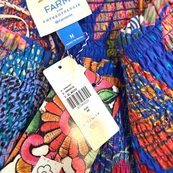 Farm Rio medium smocked poplin tropical beaded tie strap dress D1 2629 - Picture 7 of 9